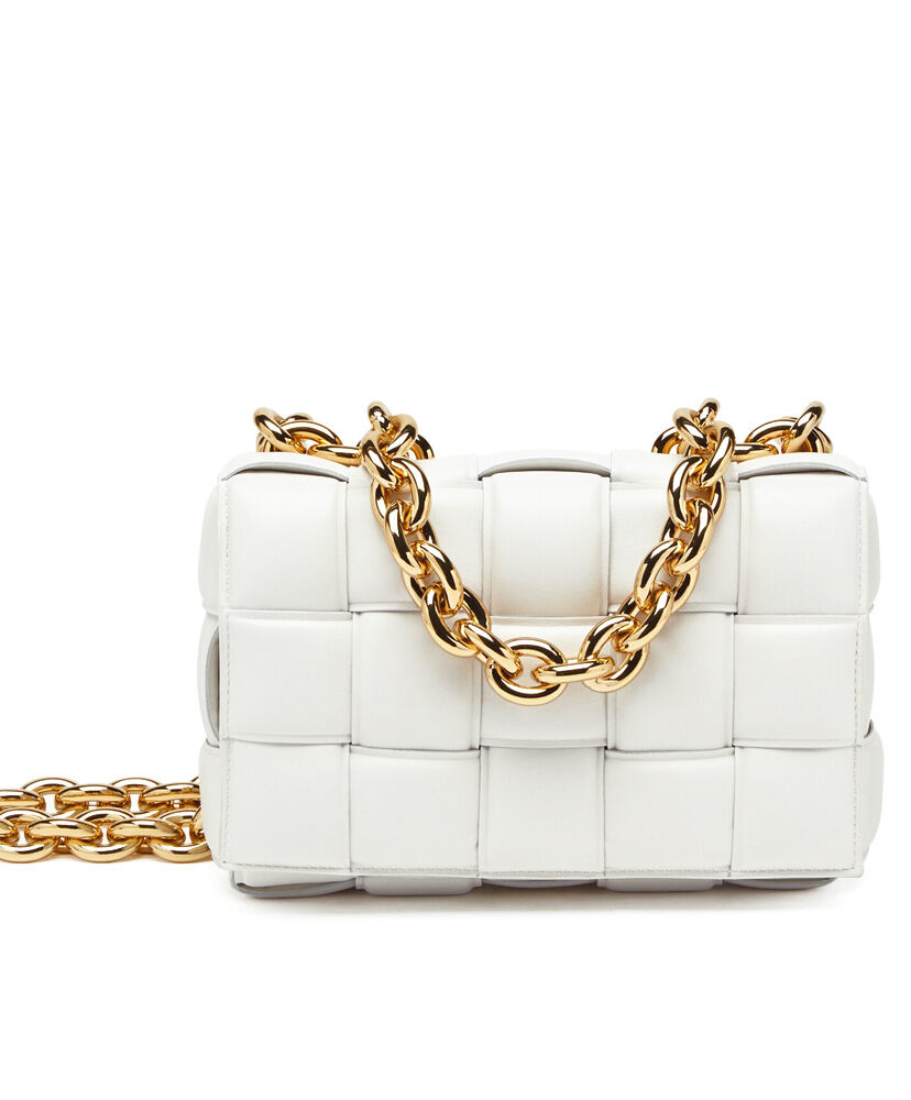 Bottega Veneta Chain Cassette Crossbody Bag Lambskin White